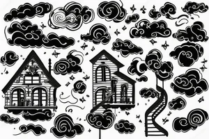 house with stairs on a cloud tattoo idea