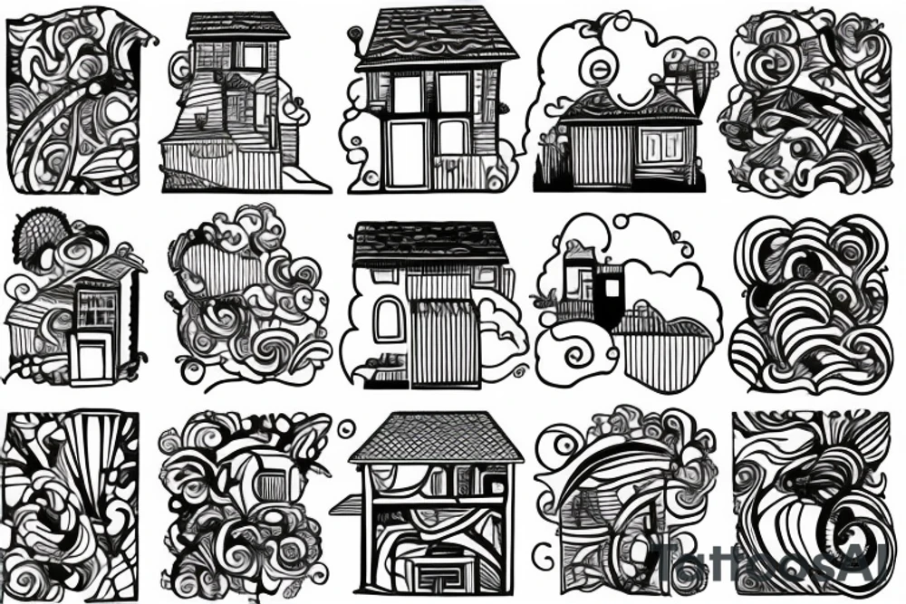 house with stairs on a cloud tattoo idea