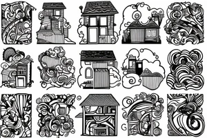 house with stairs on a cloud tattoo idea
