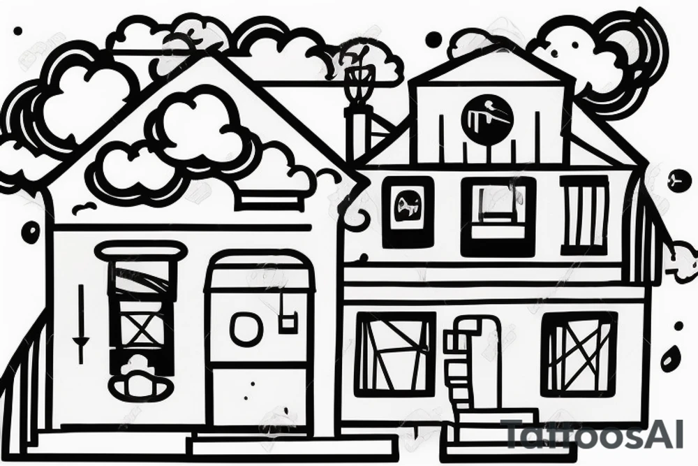 house with stairs on a cloud tattoo idea
