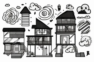 house with stairs on a cloud tattoo idea