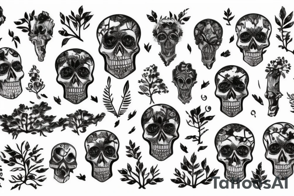 Skull gears overgrown trees Forrest tattoo idea