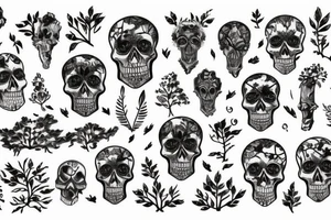Skull gears overgrown trees Forrest tattoo idea