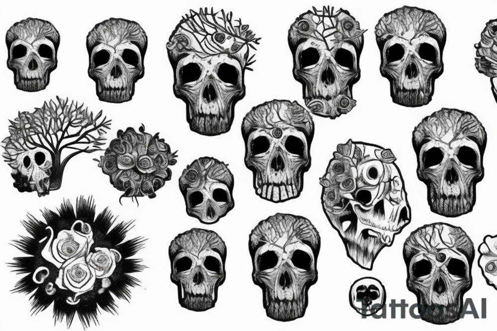 Skull gears overgrown trees Forrest engine tattoo idea