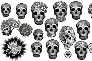 Skull gears overgrown trees Forrest engine tattoo idea