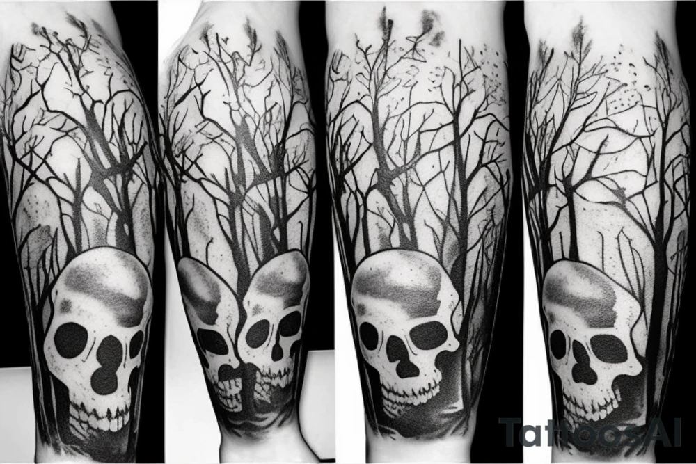 Skull gears overgrown trees Forrest engine tattoo idea