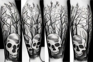 Skull gears overgrown trees Forrest engine tattoo idea