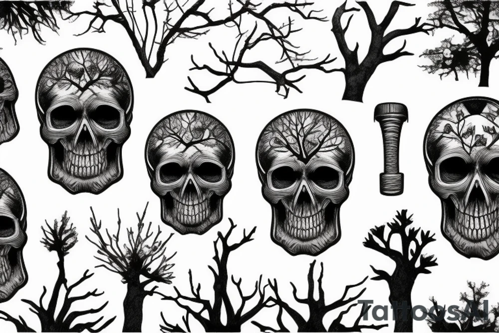 Skull gears overgrown trees Forrest engine tattoo idea