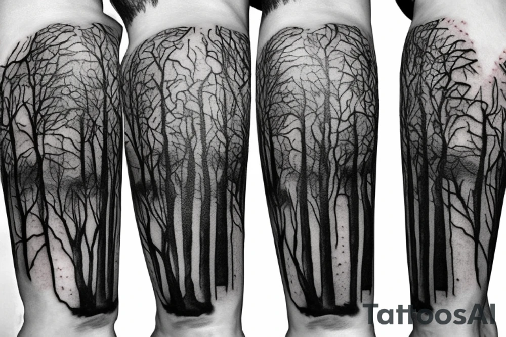 Skull gears overgrown trees Forrest engine tattoo idea