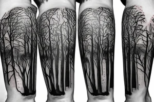 Skull gears overgrown trees Forrest engine tattoo idea