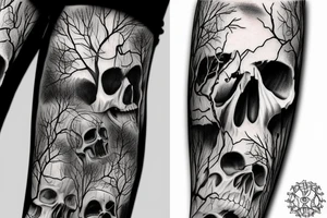 Skull overgrown trees Forrest gears 
engine tattoo idea