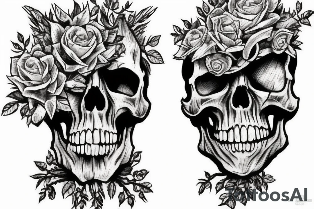 Skull overgrown trees Forrest gears 
engine tattoo idea