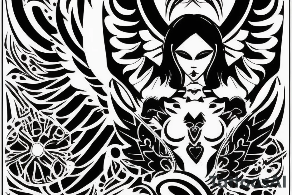 masculine techno angel sideways tattoo idea