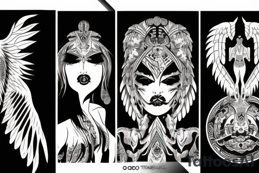 masculine techno angel sideways tattoo idea