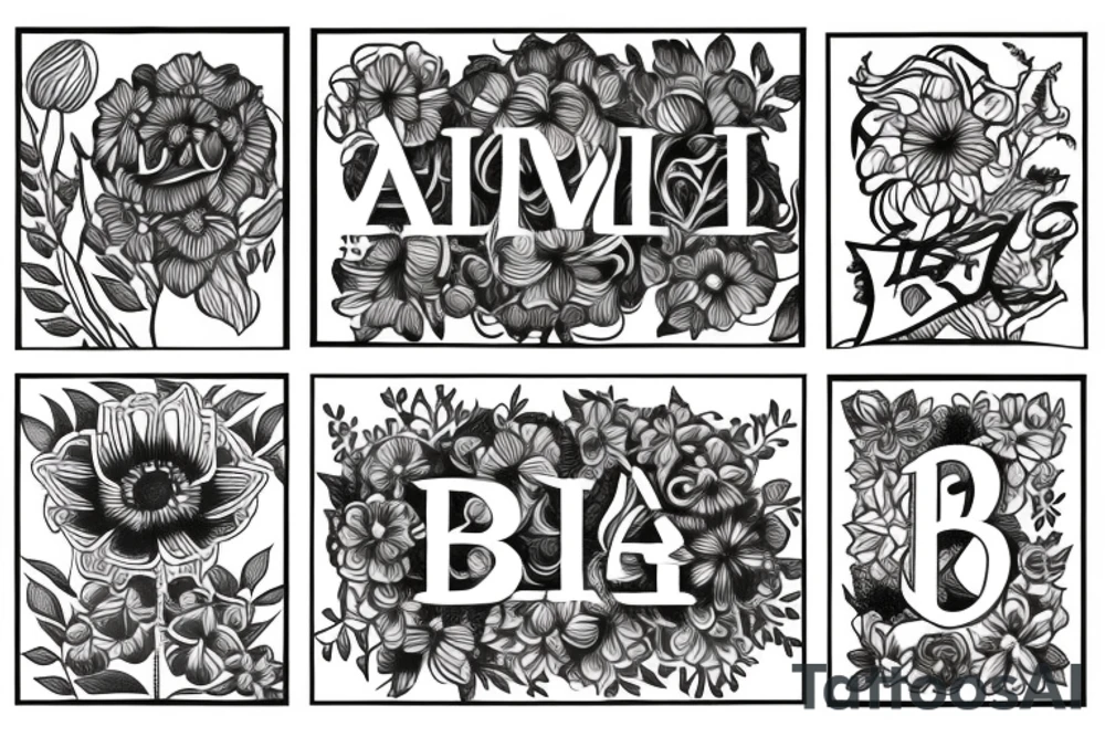 Arm Tattoo, flowering plant with the Initials 'A' & 'B' as the roots and the Initials 'C', 'M', & 'T' as the flowers tattoo idea