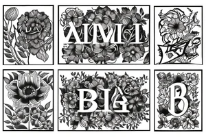 Arm Tattoo, flowering plant with the Initials 'A' & 'B' as the roots and the Initials 'C', 'M', & 'T' as the flowers tattoo idea