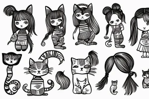 A little girl with pigtails holding a cat tattoo idea