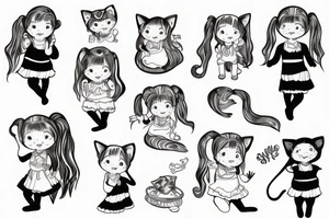 A little girl with pigtails holding a cat tattoo idea