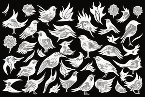 Cards with fading birds and flame tattoo idea