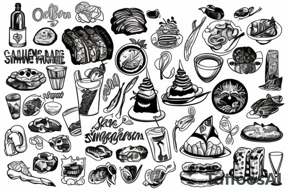 Combination of Australia, singapore, dubai and food tattoo idea