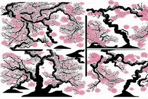 Cherry blossom tree in front of bright moon and waterfall in Japanese style tattoo idea