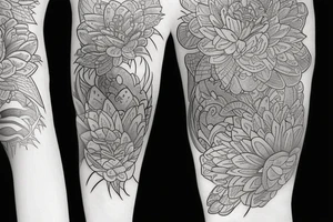 Coi fish with rich colorful lotus flower with A samurai standing on it tattoo idea