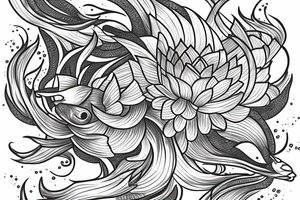 Coi fish, rich details, 8k, with lotus flower, water splash tattoo idea