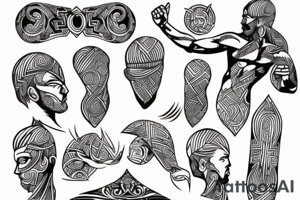 Greek god sketch with decorative lines and shapes tattoo idea