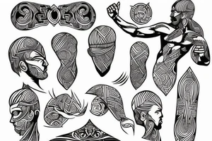 Greek god sketch with decorative lines and shapes tattoo idea