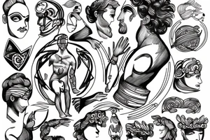 Greek god sketch with decorative lines and shapes tattoo idea