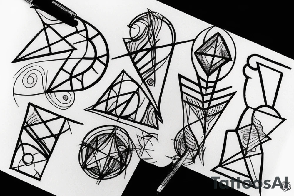 Greek god sketch with geometric lines and shapes surrounding the sketch tattoo idea