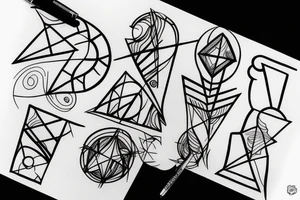Greek god sketch with geometric lines and shapes surrounding the sketch tattoo idea