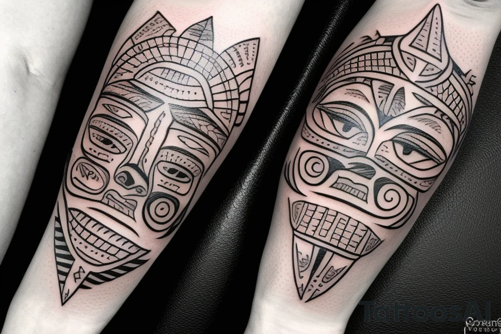 Tribal face on hand tattoo idea