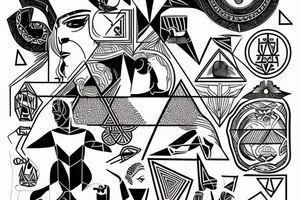 Greek god with geometric lines surrounding the image tattoo idea