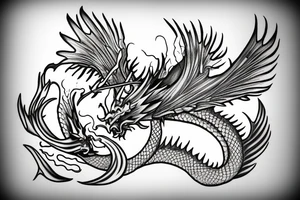 flying dragon spitting fire tattoo idea
