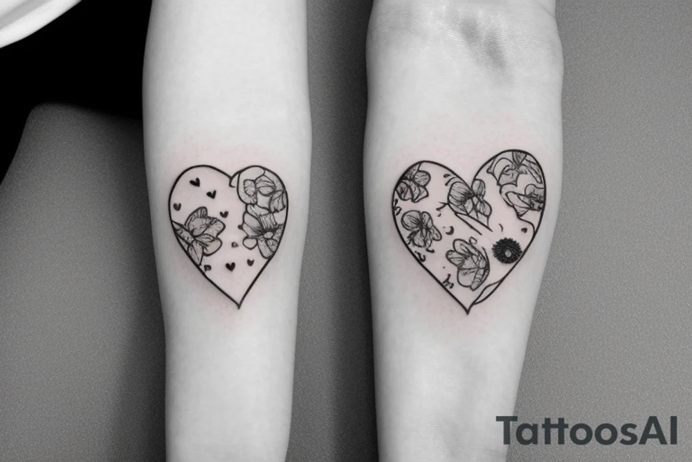 vallentines, minimalistic, heart with flowers tattoo idea