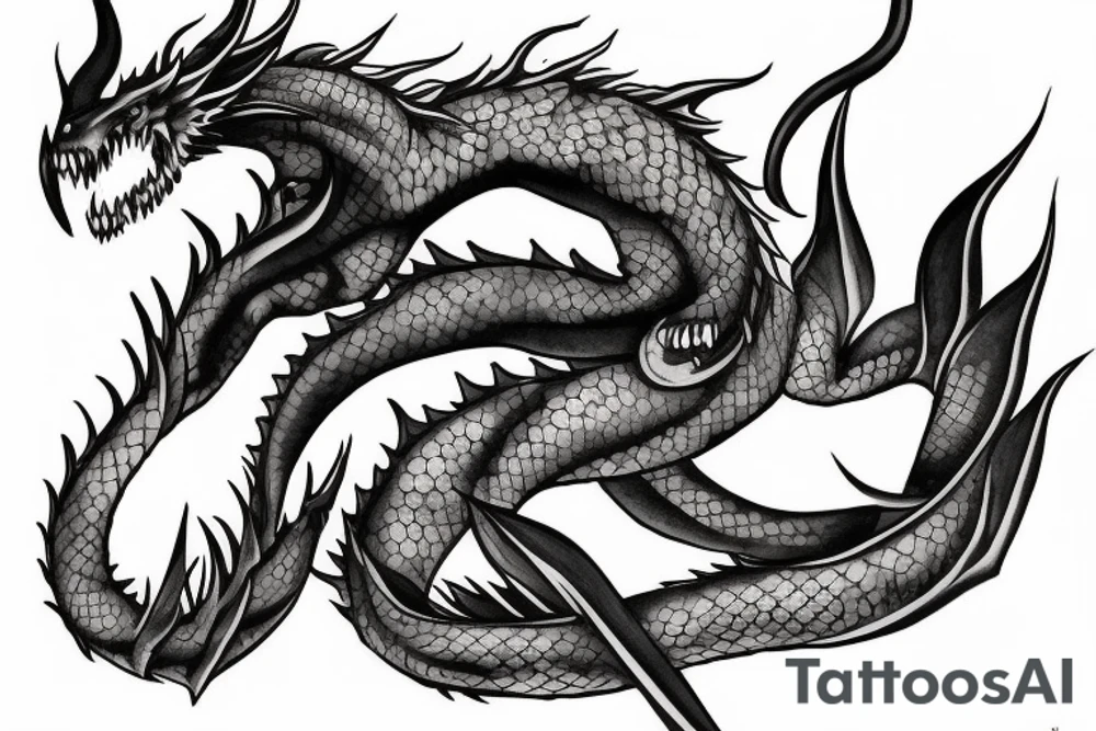 giant dragon fighting humans tattoo idea