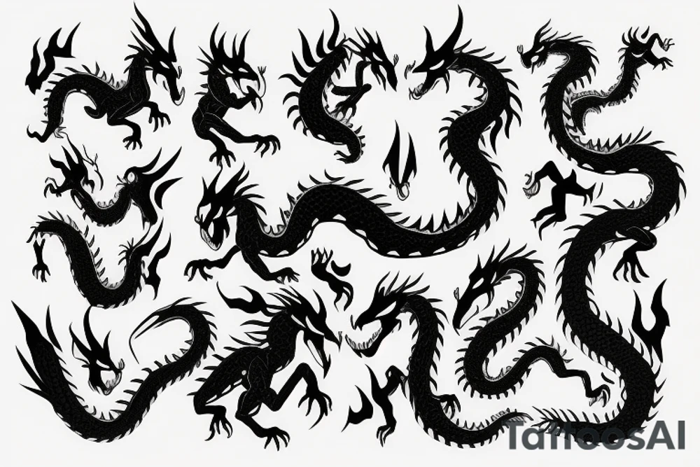 giant dragon fighting humans tattoo idea