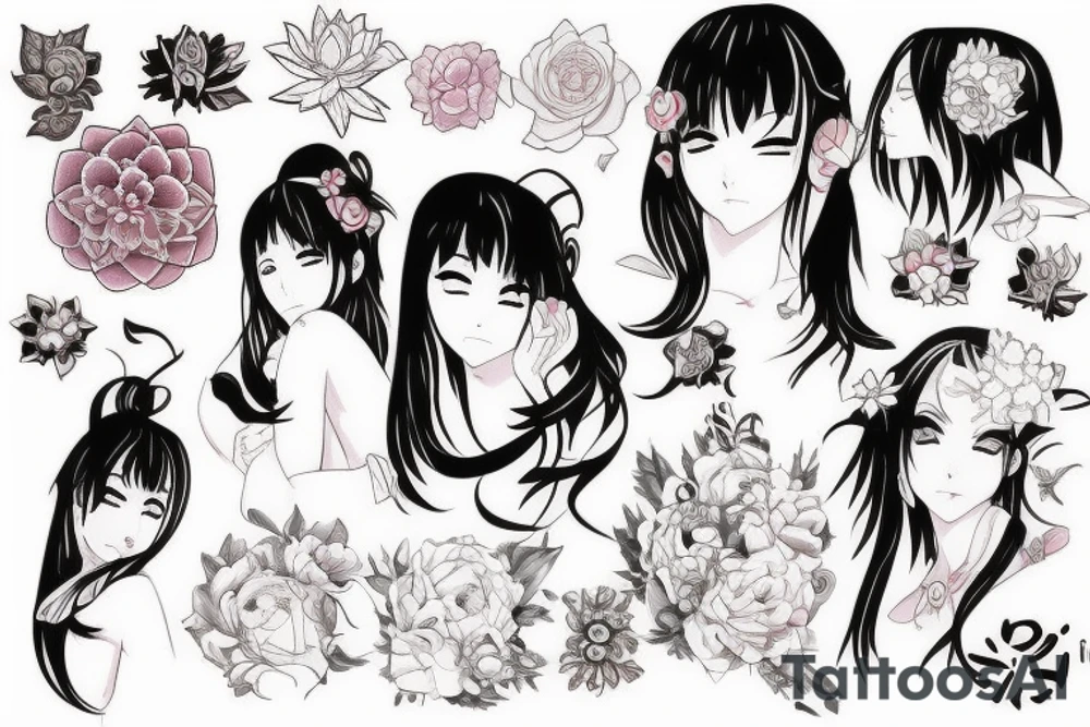 Anime girl lotus tattoo idea