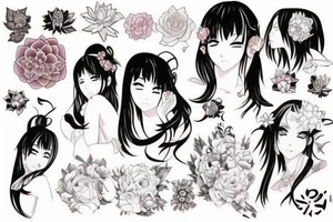 Anime girl lotus tattoo idea