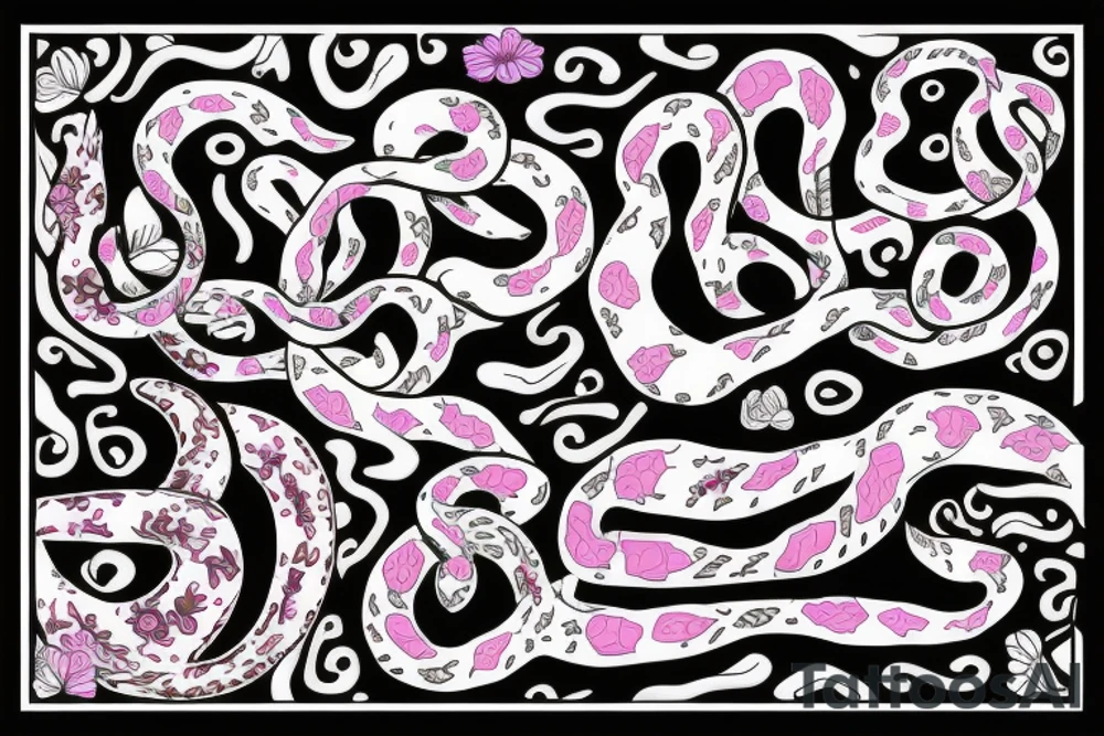 72 number with flowers and snakes tattoo idea