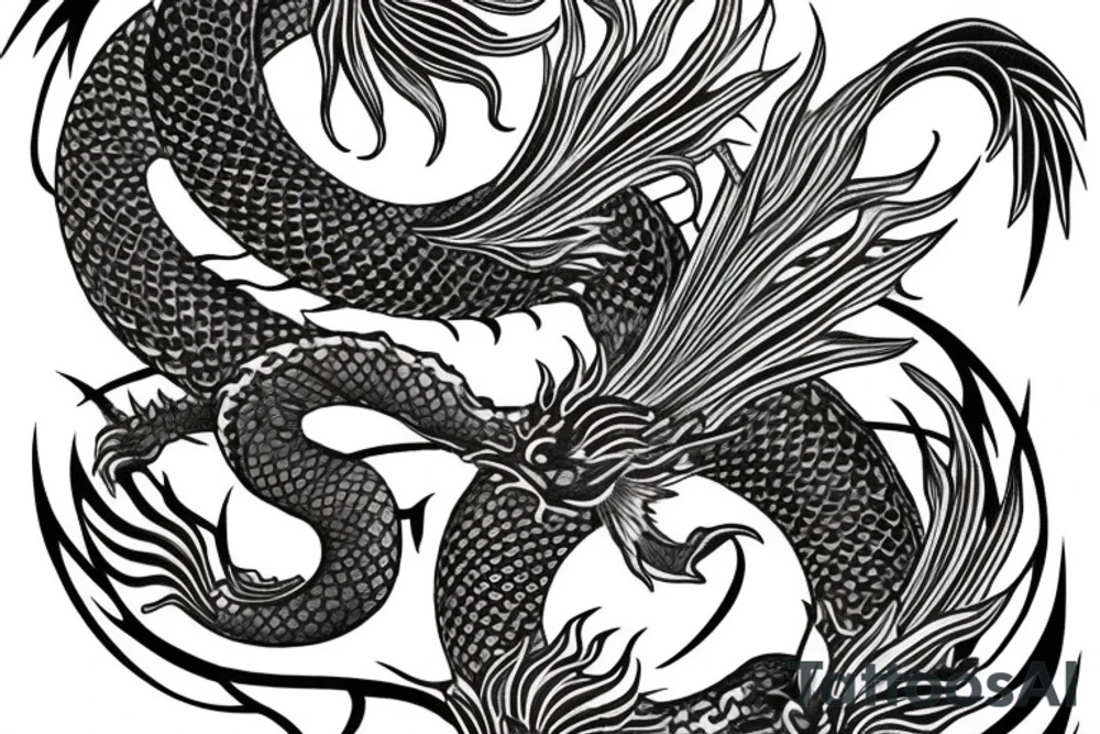 japanese dragon with lily tattoo idea