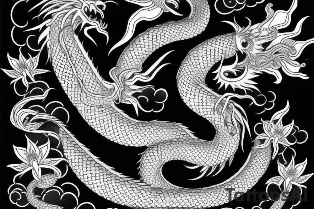 japanese dragon with lily tattoo idea