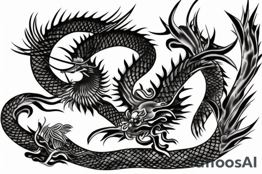 japanese dragon with lily tattoo idea