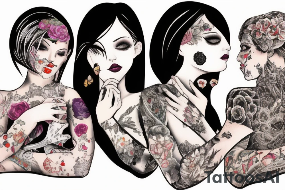 2 Girls 1 Boy Sleeve tattoo idea