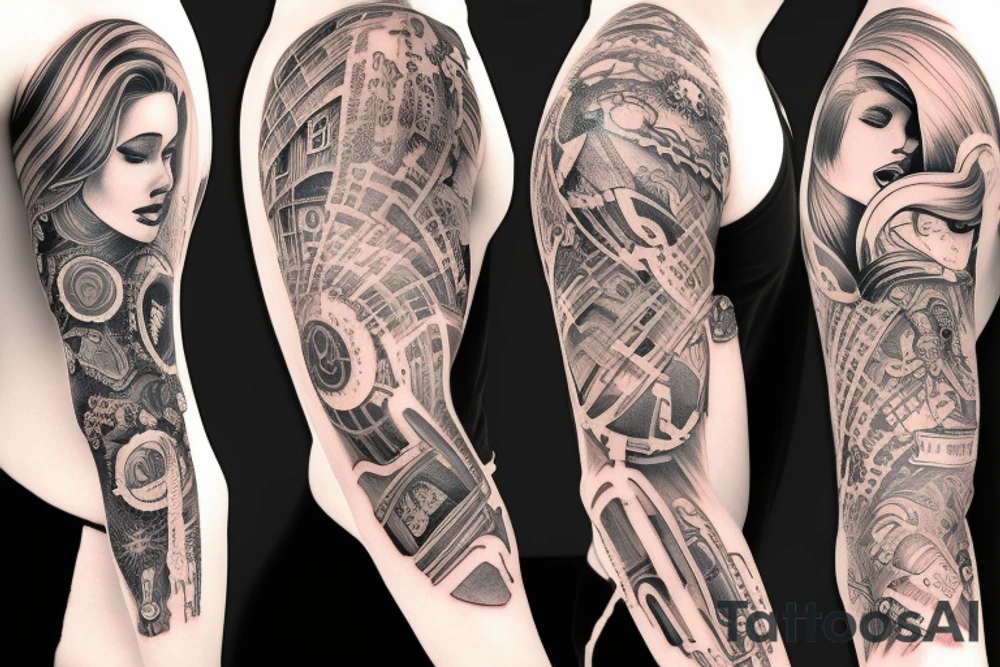 2 Girls 1 Boy Sleeve tattoo idea