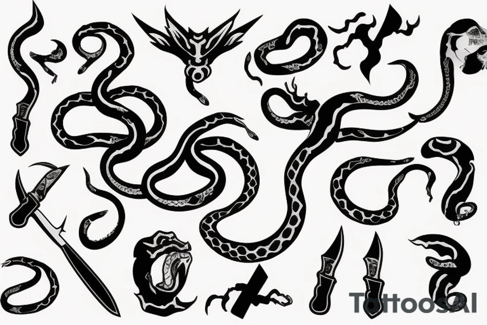Snake with knife tattoo idea