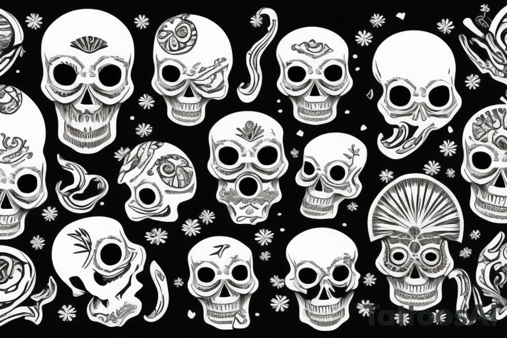Skull with coconut and sea tattoo idea