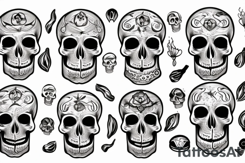 Skull with coconut and sea tattoo idea