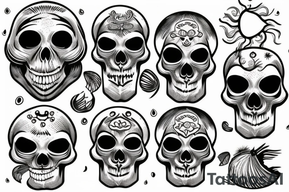 Skull with coconut and sea tattoo idea